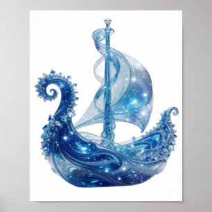Póster Barco de cristal de hielo plateado artístico