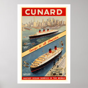 Póster Barco de Crucero Cunard de Europa a Toda América V