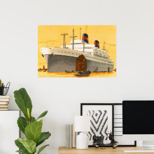 Póster Barco de crucero de época a Oriente con barcos bas