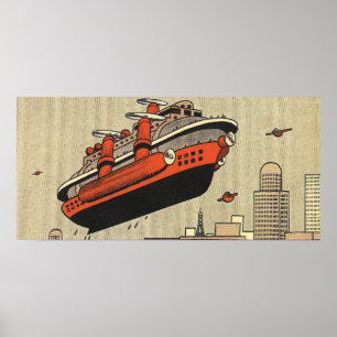 Póster Barco de crucero de helicóptero de ciencia ficción