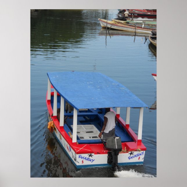 Póster Barco de fondo de vidrio Negril River Jamaica Canv (Frente)