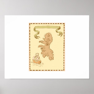 Póster Barco de la isla del tesoro de mapas