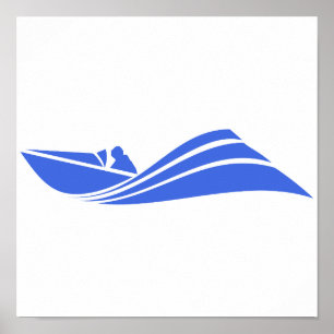 Póster Barco de la velocidad del azul real y del blanco