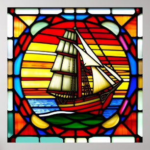 Póster Barco de navegación sobre olas oceánicas