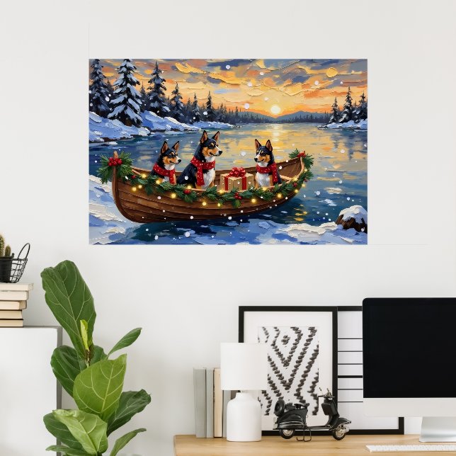 Póster Barco de Navidad Basenji Fiesta Navideña (Oficina en casa)