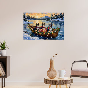 Póster Barco de Navidad de Collie Áspero Fiesta