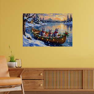 Póster Barco de Navidad de Gato Azul Oriental Fiesta