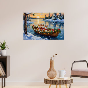 Póster Barco de Navidad de Shiba Inu Fiesta