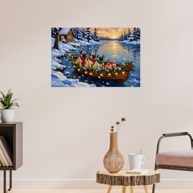 Póster Barco de Navidad Pug Fiesta (Salón 3)