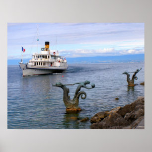 Póster Barco de paleta de Vevey, el lago Lemán 97