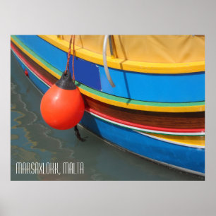Póster Barco de pesca a rayas Puerto de Marsaxlokk Malta