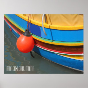 Póster Barco de pesca a rayas Puerto de Marsaxlokk Malta