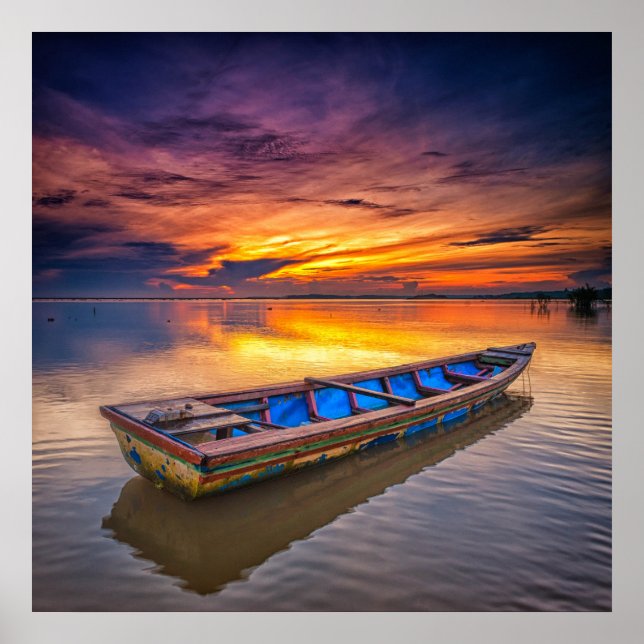 Póster Barco De Pesca Al Amanecer | Playa Jubakar (Frente)