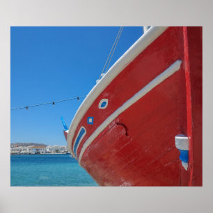 Póster Barco de pesca en el puerto de Mykonos en Cícladas