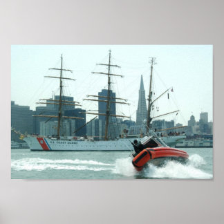 Póster Barco de respuesta de la guardia costera y águila 