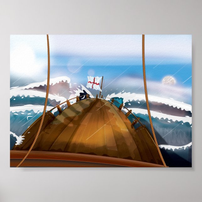 Póster Barco de tormenta del Océano Atlántico (Frente)