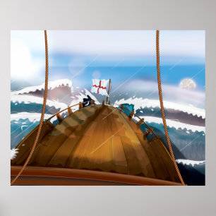 Póster Barco de tormenta del Océano Atlántico