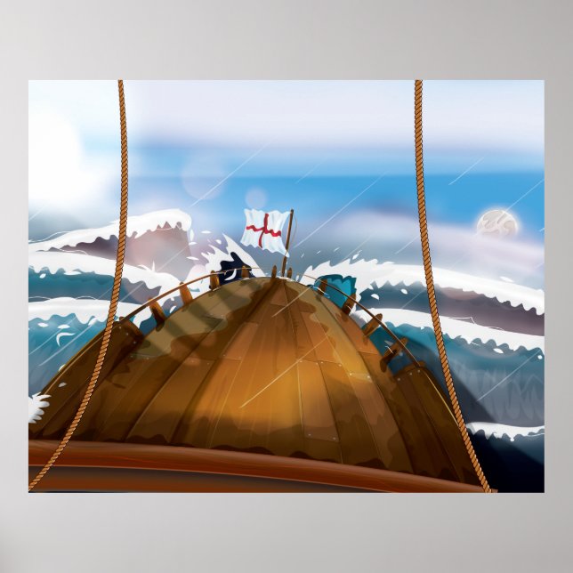 Póster Barco de tormenta del Océano Atlántico (Frente)