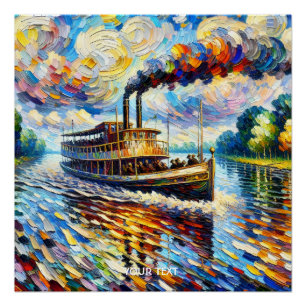 Póster Barco de vapor de agua dulce Fantasy