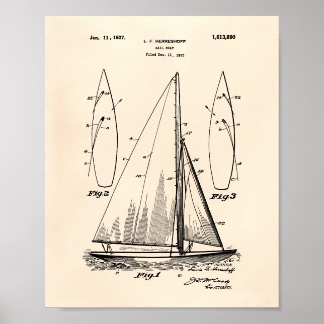Póster Barco de vela 1927 Patent Art Old Peper (Frente)
