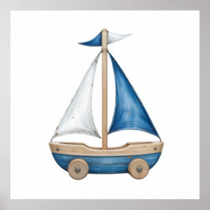Póster Barco de Vela Acuarela Azul y Blanco – R Bebé Náut