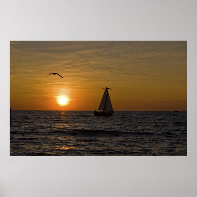 Póster Barco de vela al atardecer (Frente)