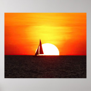 Póster Barco de vela al atardecer