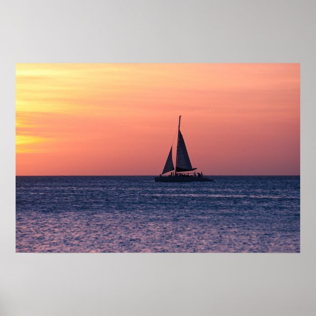 Póster Barco de vela al atardecer (Frente)