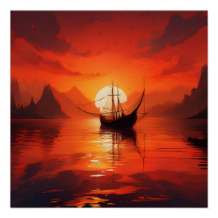 Póster Barco de vela al atardecer - Arte por la Serenidad