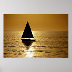 Póster Barco de vela al atardecer, sloop
