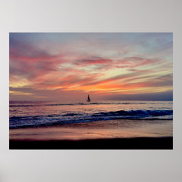 Póster Barco de vela al atardecer - Venice Beach, CA
