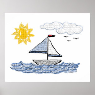 Póster Barco de vela con aspecto texturizado en el agua