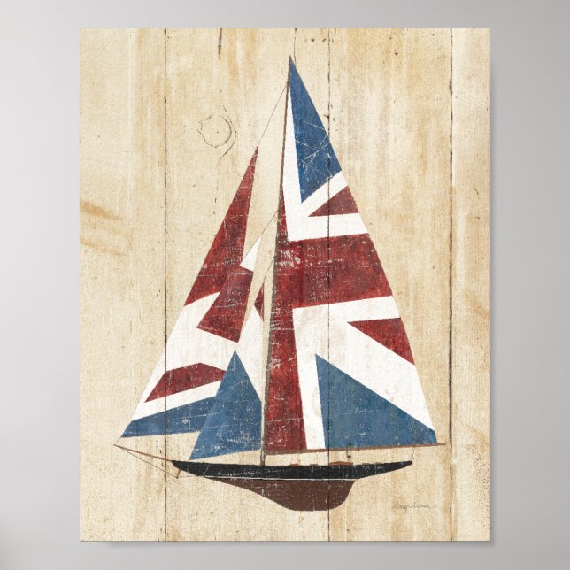 Póster Barco de vela con bandera británica (Frente)