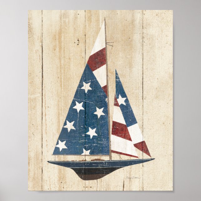 Póster Barco de vela con bandera estadounidense (Frente)