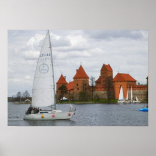 Póster Barco de vela con Island Castle by Lake Galve,