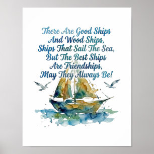 Póster Barco de vela de amistad Acuarela Bendición náutic