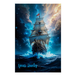 Póster Barco de Vela de Fantasía Épica Tormenta Océano