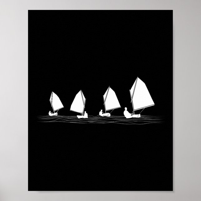 Póster Barco de vela Dinghy Láser Optimista Carreras de v (Frente)