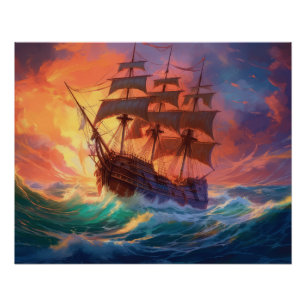 Póster Barco de Vela en un Mar Tempestuoso