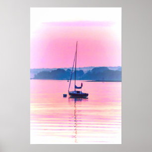 Póster Barco de vela flotando a la luz de la madrugada.