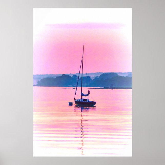 Póster Barco de vela flotando a la luz de la madrugada. (Frente)