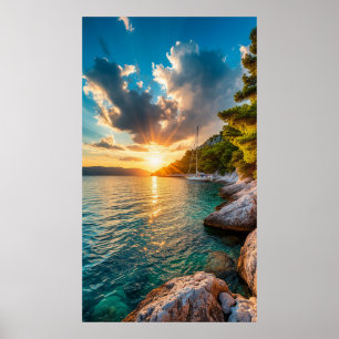 Póster ⛵ Barco de Vela Mediterráneo Resplandor del Atarde