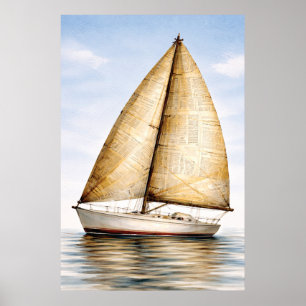Póster Barco de Vela Náutico Antiguo