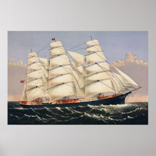 Póster Barco de Vela Náutico Antiguo Currier & Ives
