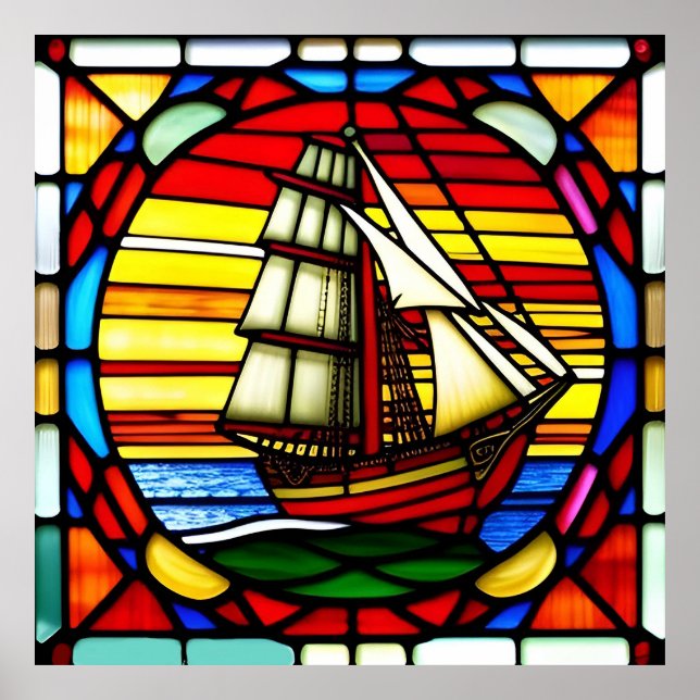 Póster Barco de Vela Sobre Olas del Océano (Frente)