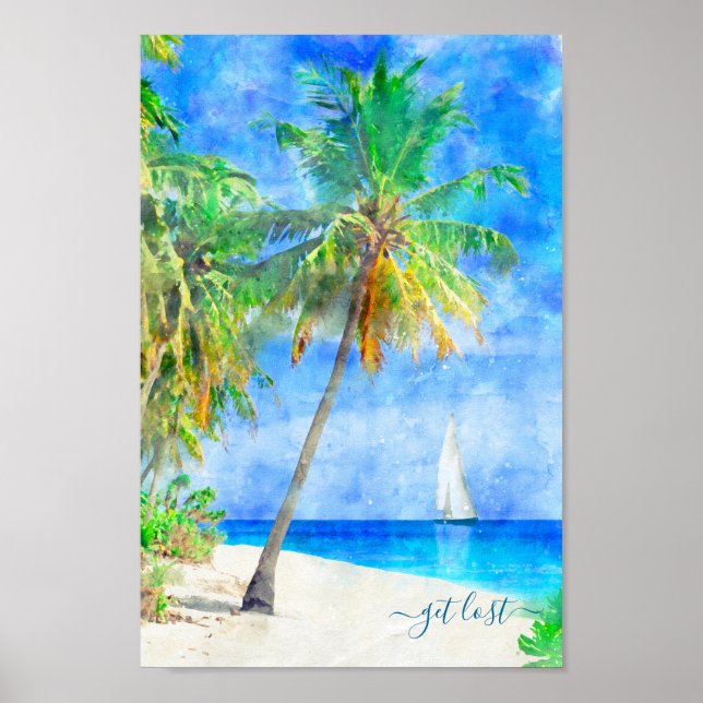 Póster Barco de vela Tropical Island Beach Palm Tree (Frente)