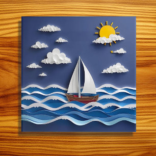 Póster Barco de vela y Sol Quilling de papel