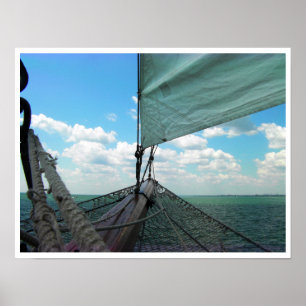 Póster Barco de velero, Bowsprit, vela, pistas, agua