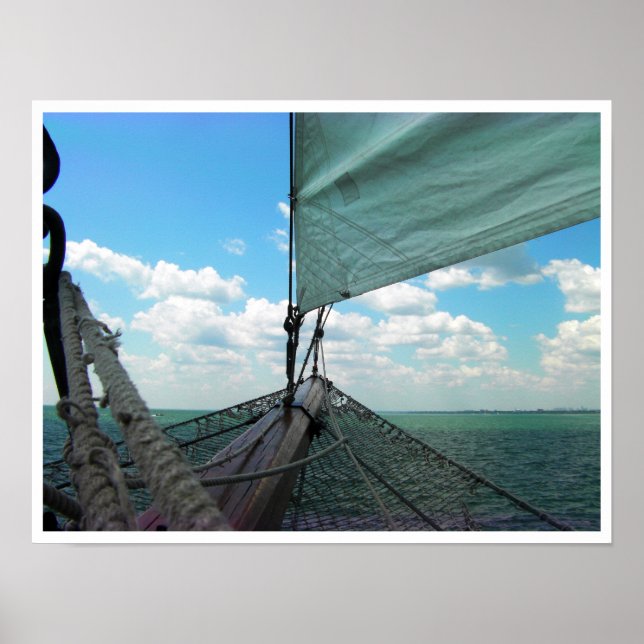 Póster Barco de velero, Bowsprit, vela, pistas, agua (Frente)