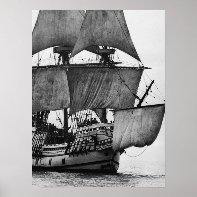 Póster Barco de vintage negro y blanco (Frente)